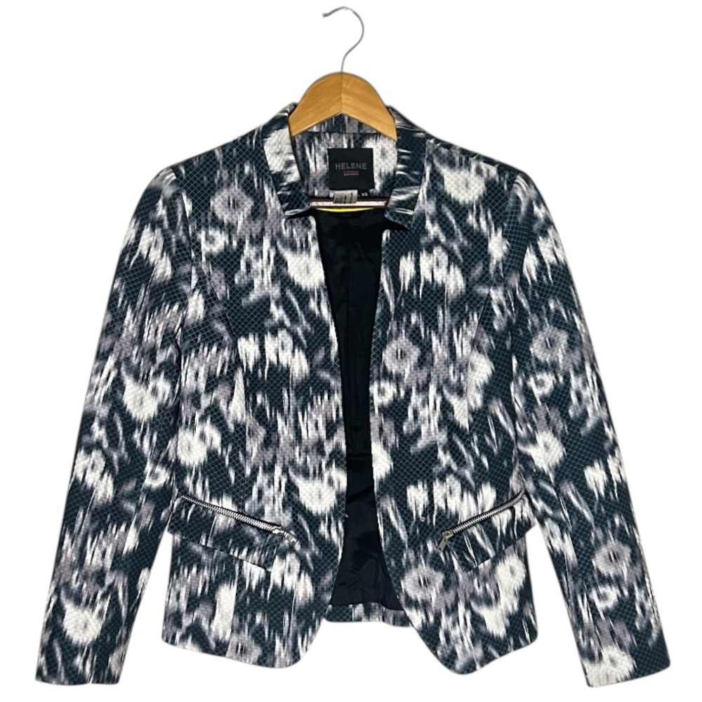 Helene Berman London Abstract Print Multicolored Blazer Jacket Size XS Open Frnt